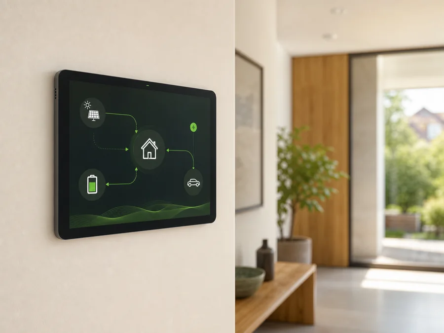 Digitales Energiemanagement auf einem Wanddisplay